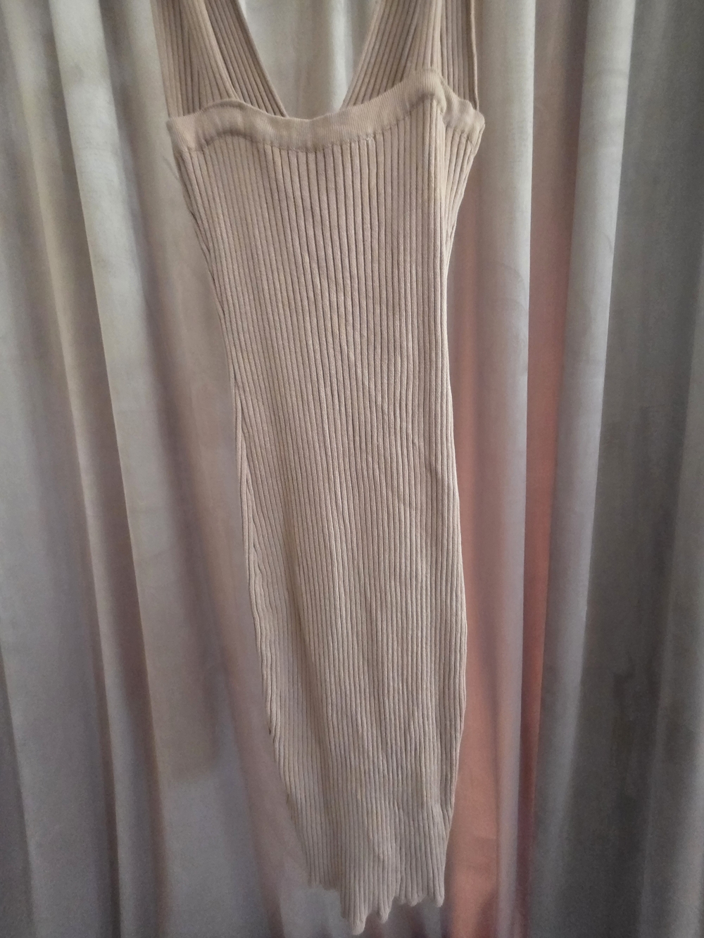 Edit By Nine Ribbed Knit V-Neck Bodycon Midi Dress Blush Pink Size S - Picture 6 of 6